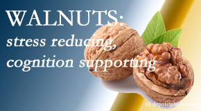 Hollstrom & Associates Inc shares a picture of a walnut which is said to be good for the gut and reduce stress.
