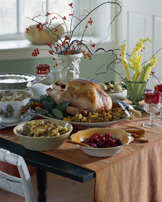 Thanksgiving dinner placed on table